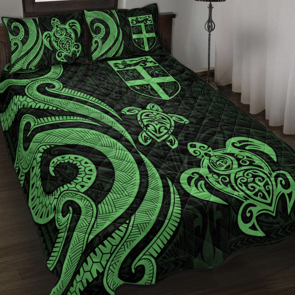 Fiji Quilt Bed Set - Green Tentacle Turtle Green - Polynesian Pride