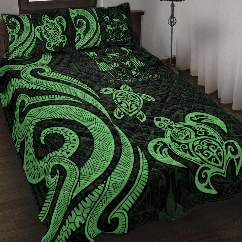 Fiji Quilt Bed Set - Green Tentacle Turtle Crest Green - Polynesian Pride