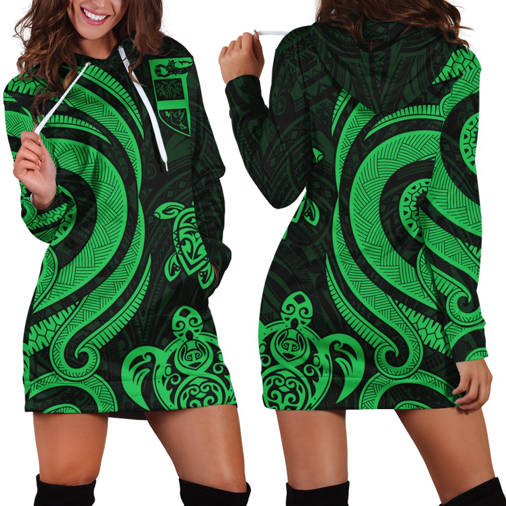 Fiji Women Hoodie Dress - Green Tentacle Turtle Green - Polynesian Pride