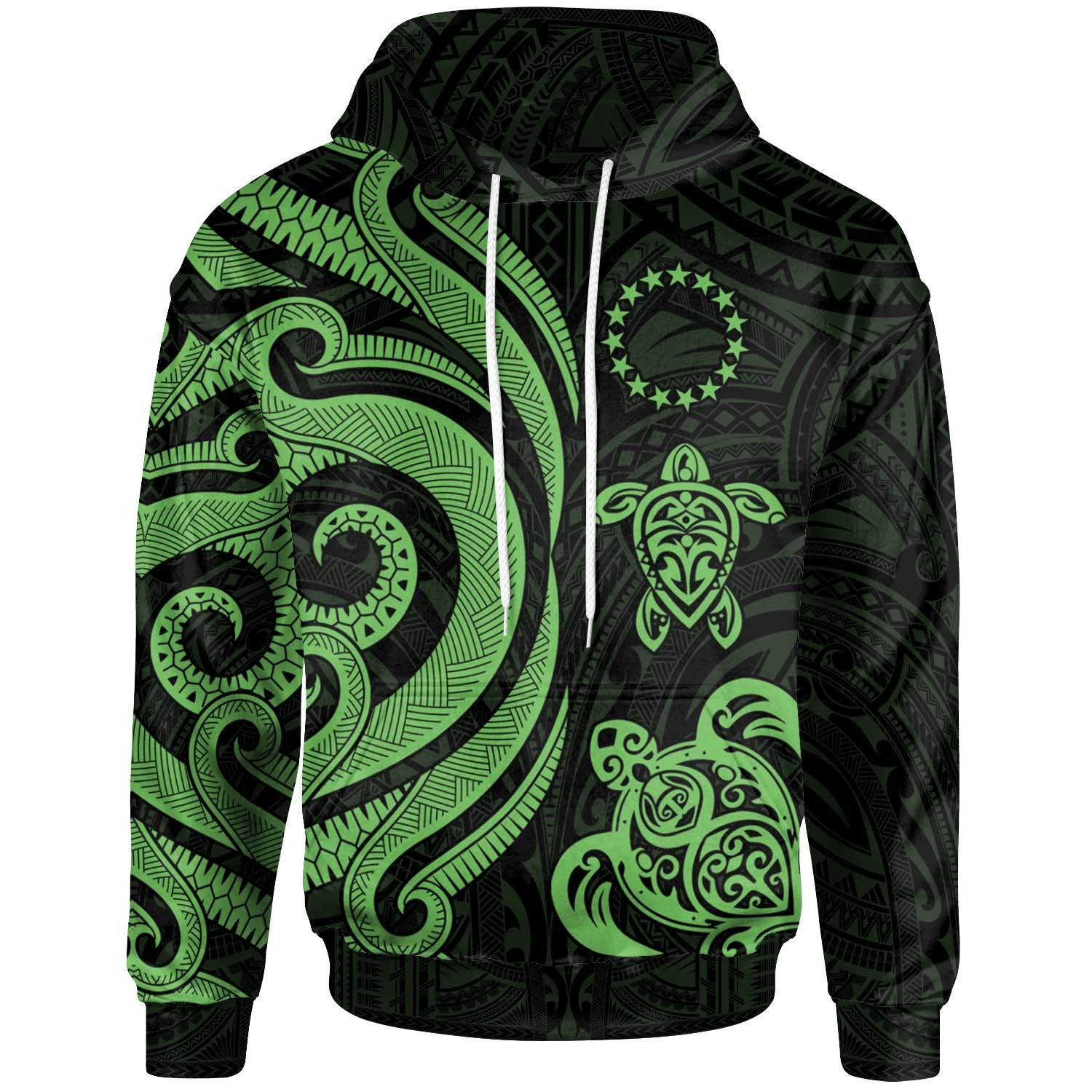 Cook Islands Hoodie Green Tentacle Turtle Unisex Green - Polynesian Pride