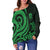 Tuvalu Women's Off Shoulder Sweater - Green Tentacle Turtle - Polynesian Pride