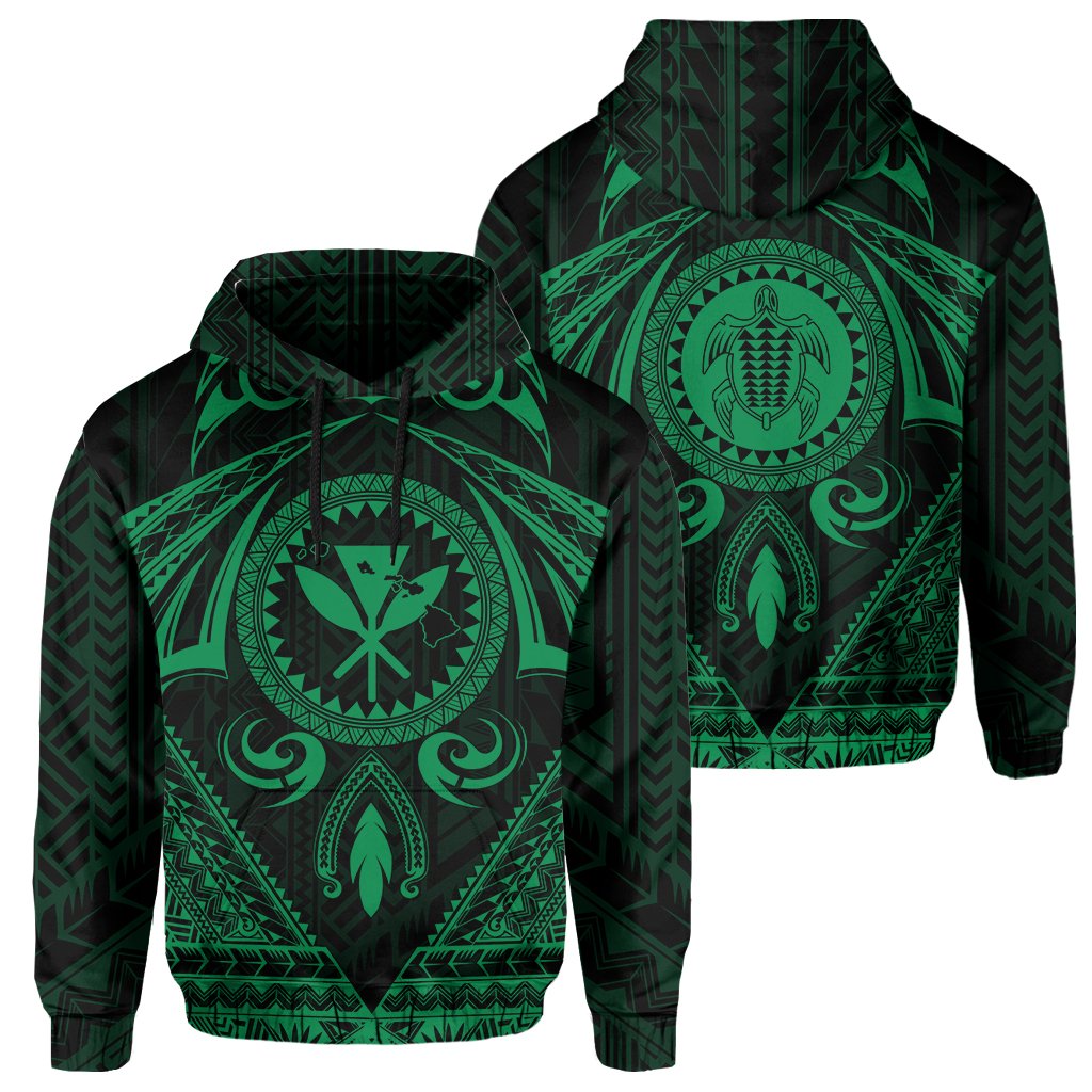 Polynesian Kakau Kanaka Turtle Map Hawaii Hoodie Circle Style Green Unisex Green - Polynesian Pride