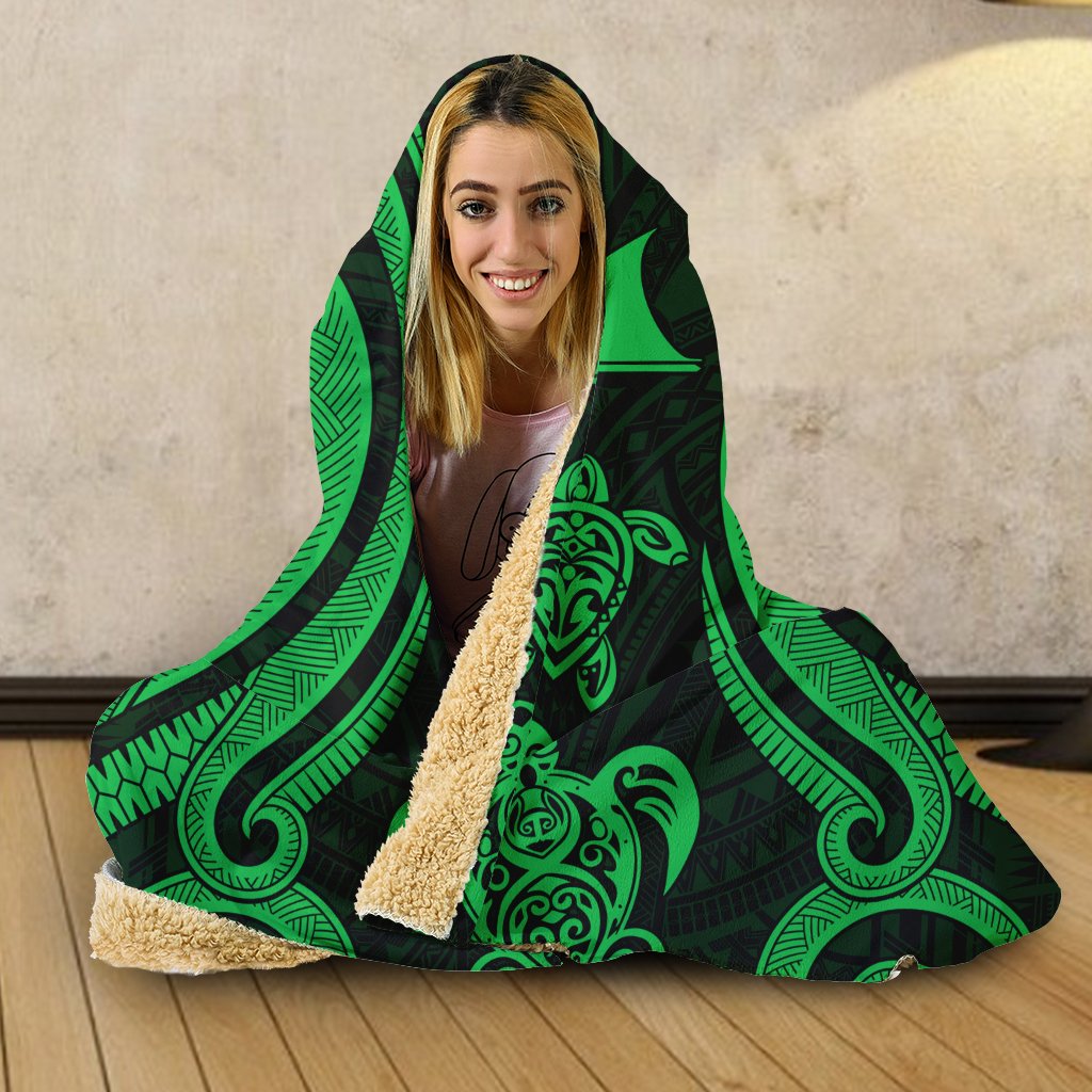 Tokelau Hooded Blanket - Green Tentacle Turtle - Polynesian Pride