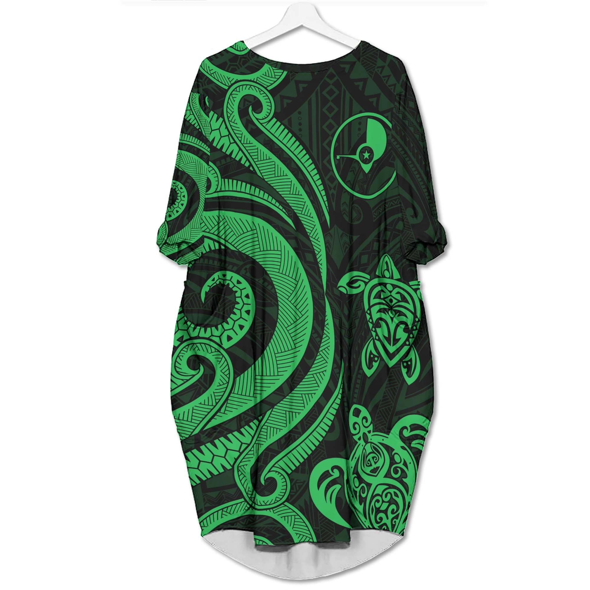 Yap Batwing Pocket Dress - Green Tentacle Turtle Women Green - Polynesian Pride