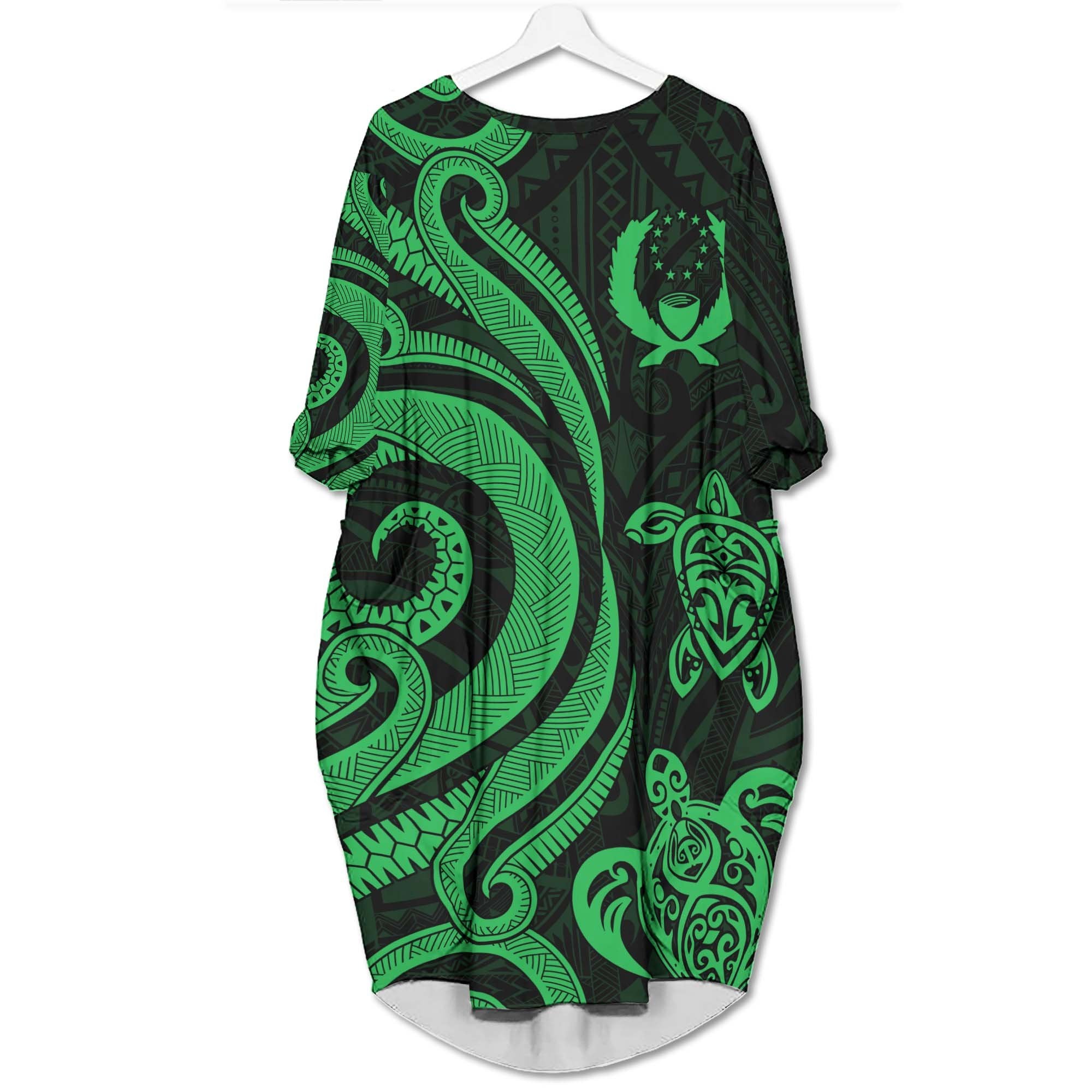 Pohnpei Batwing Pocket Dress - Green Tentacle Turtle Women Red - Polynesian Pride