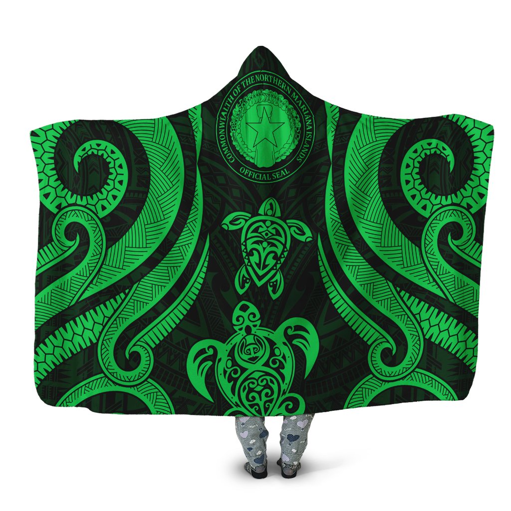 Northern Mariana Islands Hooded Blanket - Green Tentacle Turtle Hooded Blanket Green - Polynesian Pride