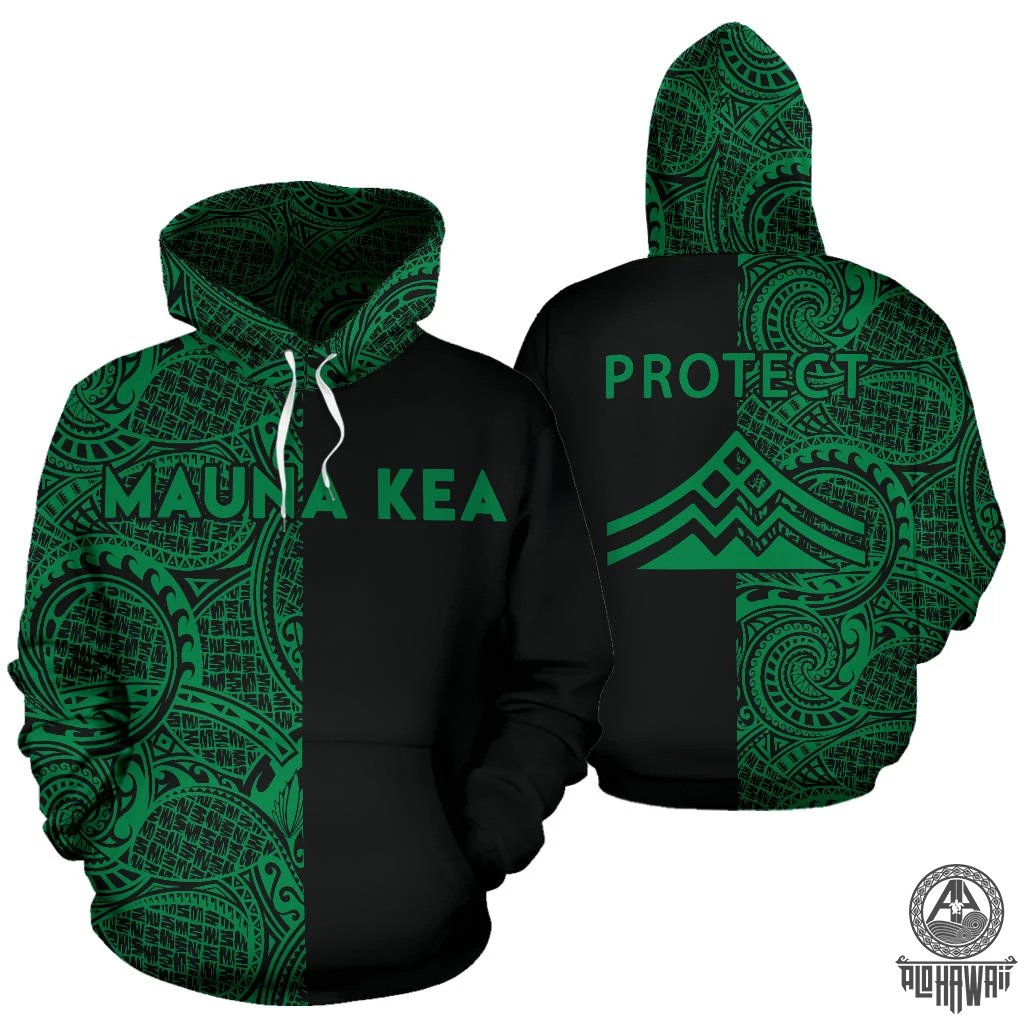 Hawaii Mauna Kea Polynesian Zip up Hoodie The Half Green - Polynesian Pride