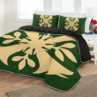 Hawaiian Royal Pattern Quilt Bed Set - Green - F3 Style - AH - Polynesian Pride