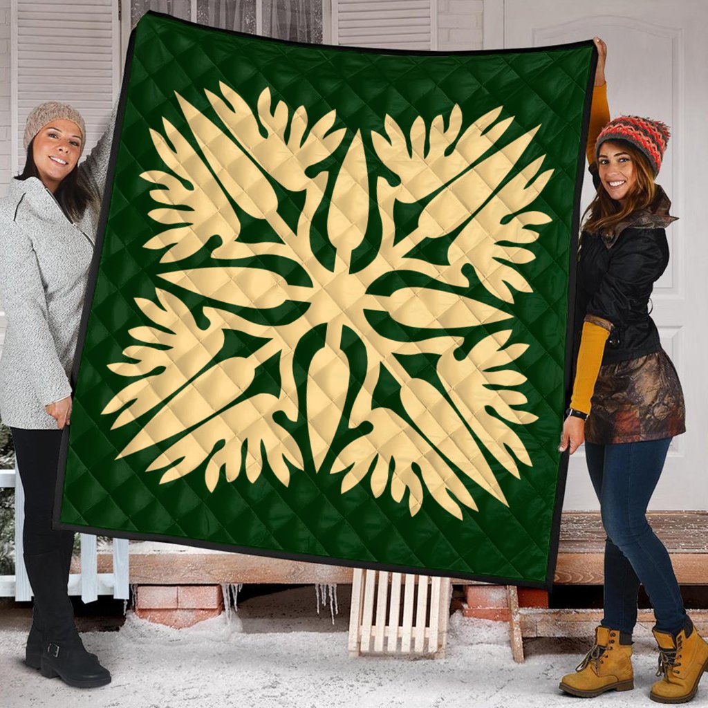 Hawaiian Royal Pattern Premium Quilt - Green - A3 Style - AH - Polynesian Pride