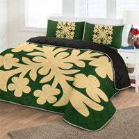 Hawaiian Royal Pattern Quilt Bed Set - Green - E1 Style - AH - Polynesian Pride