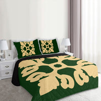 Hawaiian Royal Pattern Quilt Bed Set - Green - M1 Style - AH - Polynesian Pride