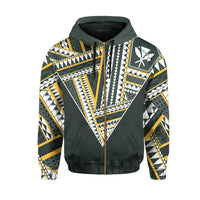 Hawaii Hoodie Zip Football Jersey Style Green and Yellow - Polynesian Pride