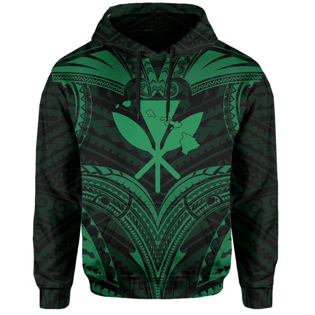 Polynesian Kanaka Shark Turtle Manta Ray Map of Hawaii Hoodie Green - Polynesian Pride