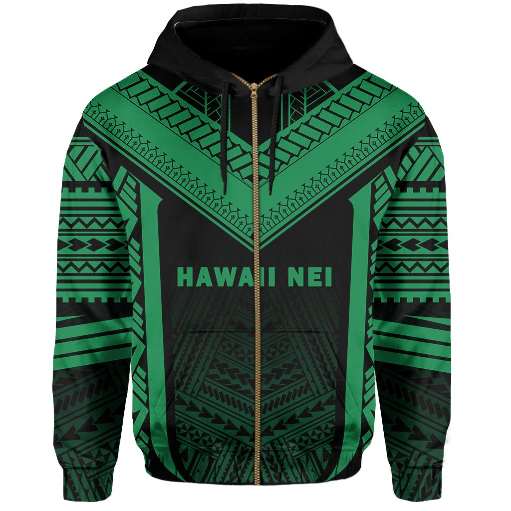 Hawaii Kanaka Polynesian Zip up Hoodie Active Green - Polynesian Pride