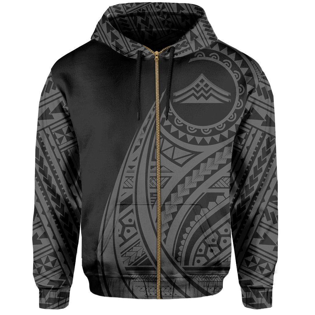 Hawaii Mauna Kea Polynesian Zip up Hoodie Tatoo Style Grey - Polynesian Pride