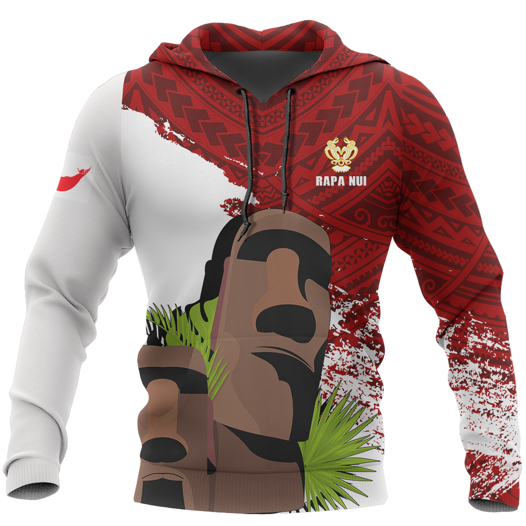 Easter Island Polynesian Hoodie Easter Island Coat of Arms Flag Moai A16 Unisex Red - Polynesian Pride