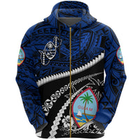 Guam Zip up Hoodie Polynesian Shark Tattoo Unisex Blue - Polynesian Pride