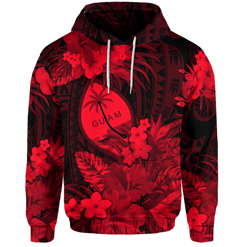 Guam Polynesian Hoodie Tropical Flowers Red LT8 Hoodie Red - Polynesian Pride