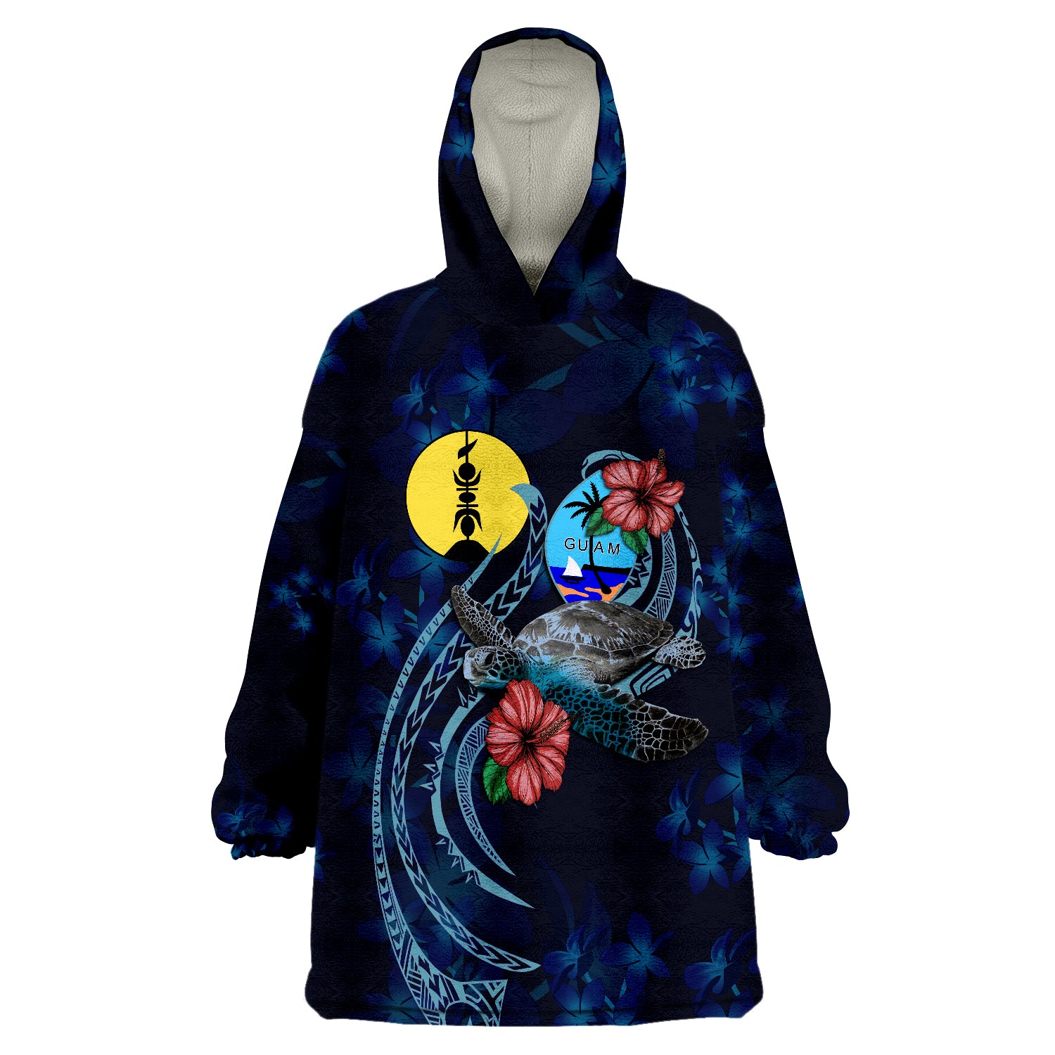 Guam Polynesian Blue Turtle Hibiscus Wearable Blanket Hoodie LT9 Unisex One Size - Polynesian Pride