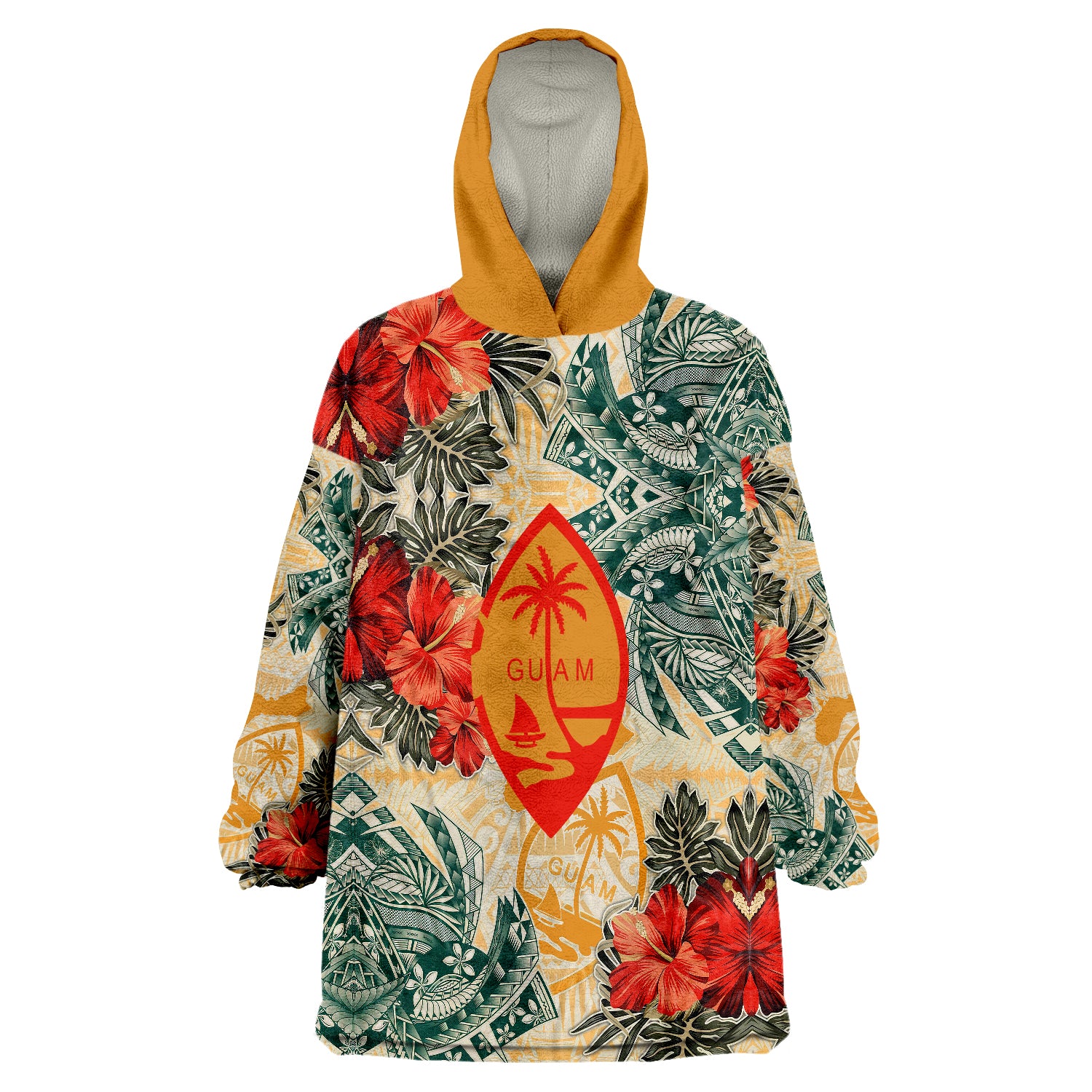 Guam Polynesian Hibiscus Flowers Wearable Blanket Hoodie LT9 Unisex One Size - Polynesian Pride