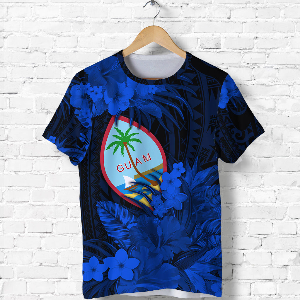 Guam Polynesian T Shirt Tropical Flowers Blue LT8 - Polynesian Pride