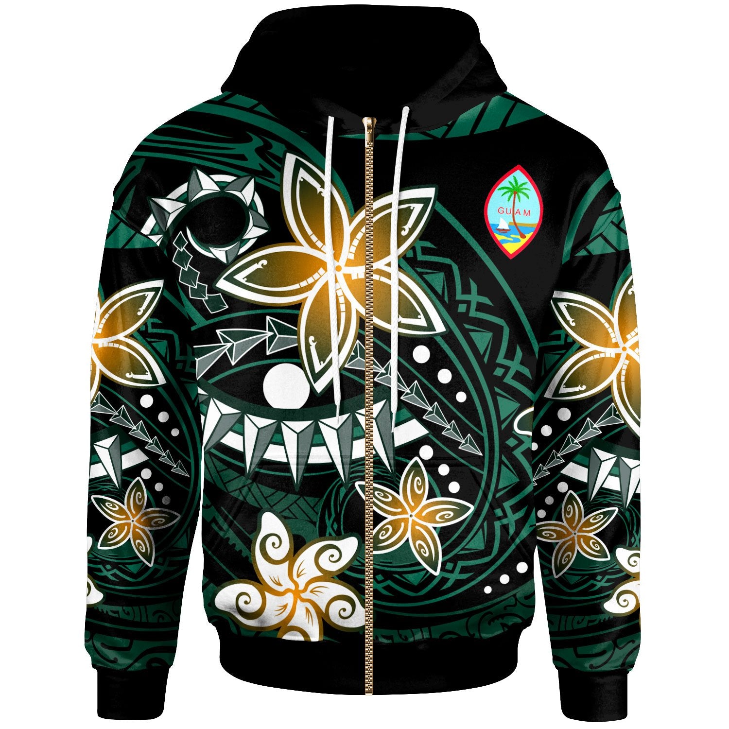 Guam Zip Hoodie Spring Style Black Color Unisex Black - Polynesian Pride