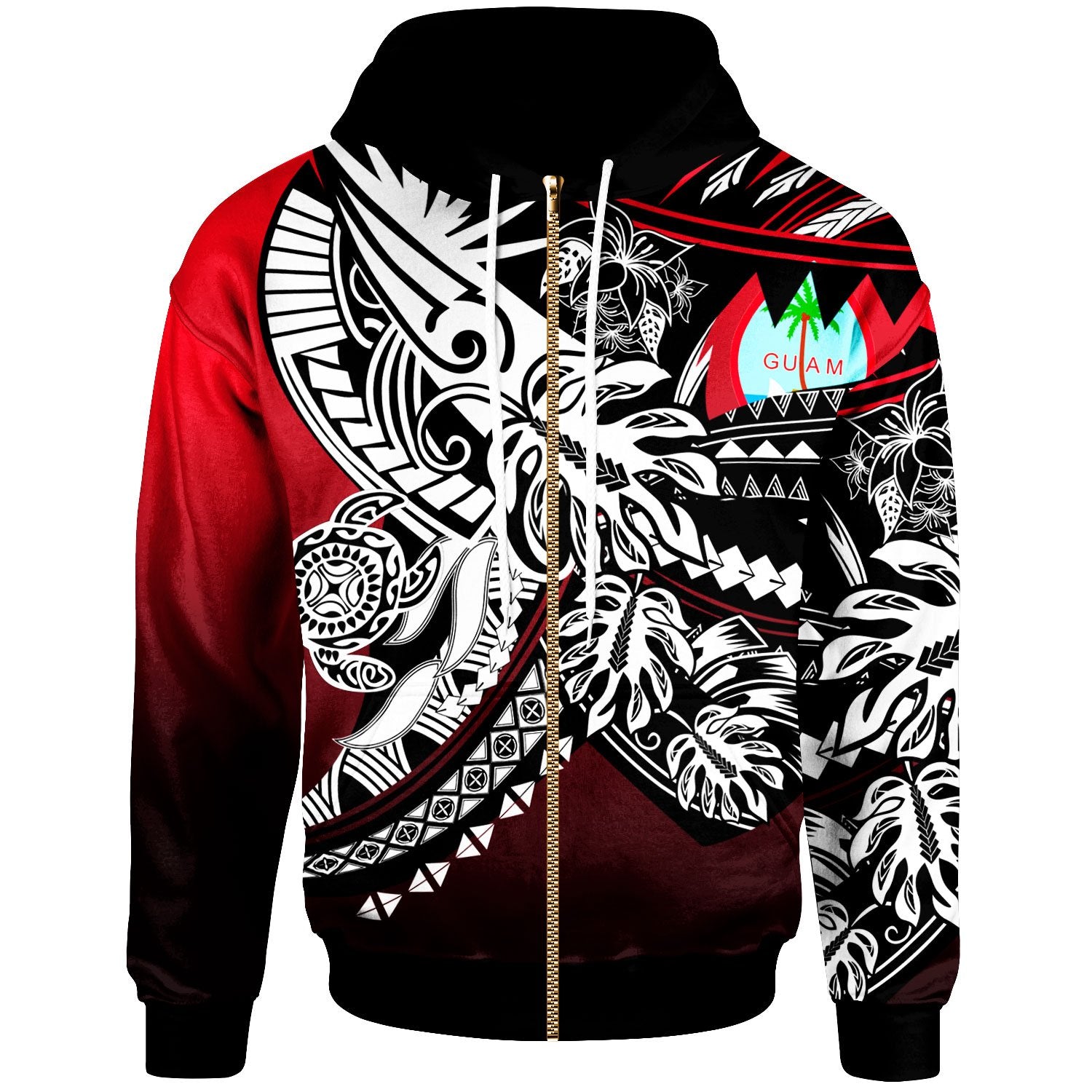 Guam Zip Hoodie Tribal Jungle Pattern Red Color Unisex Red - Polynesian Pride