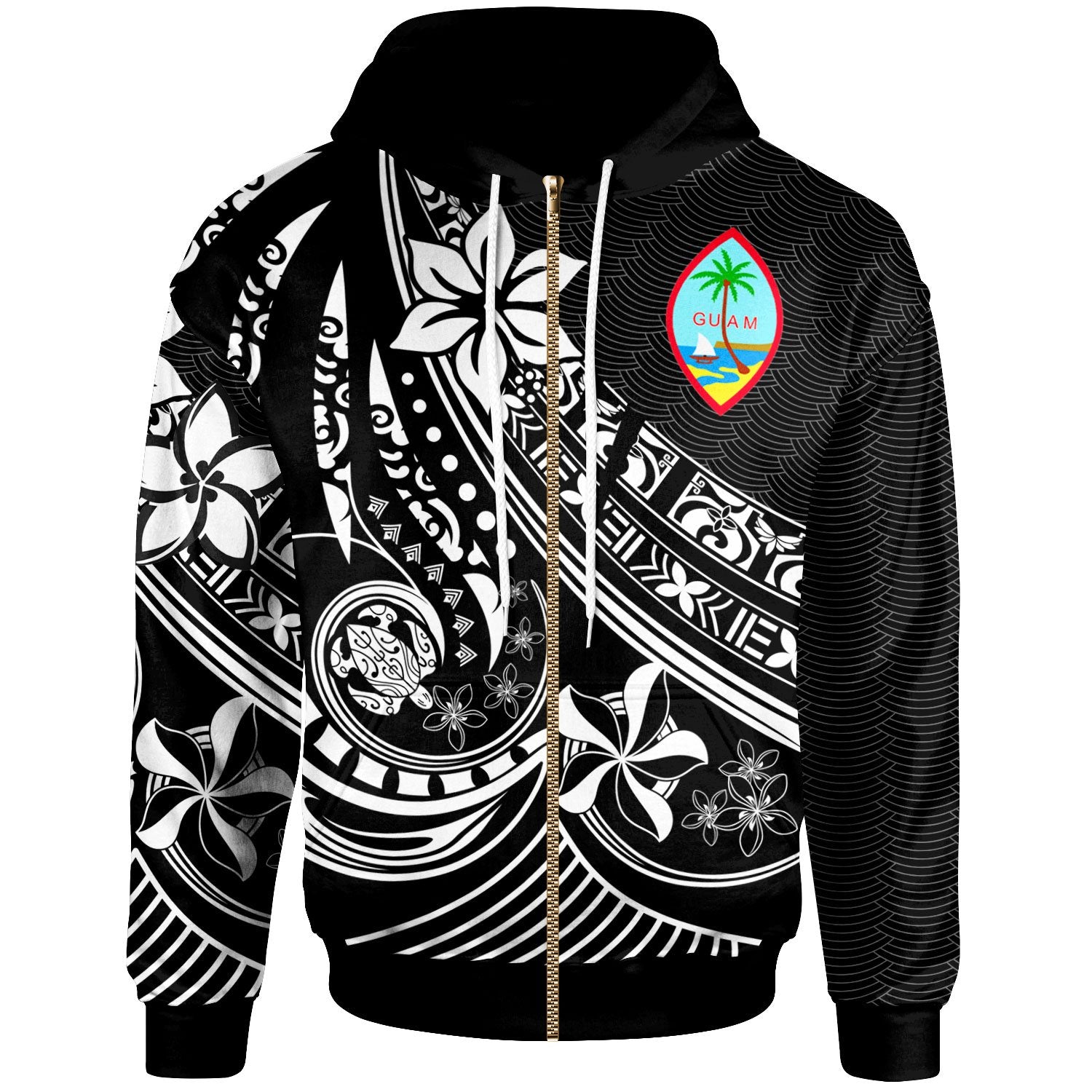 Guam Zip Hoodie The Flow of The Ocean White Unisex White - Polynesian Pride