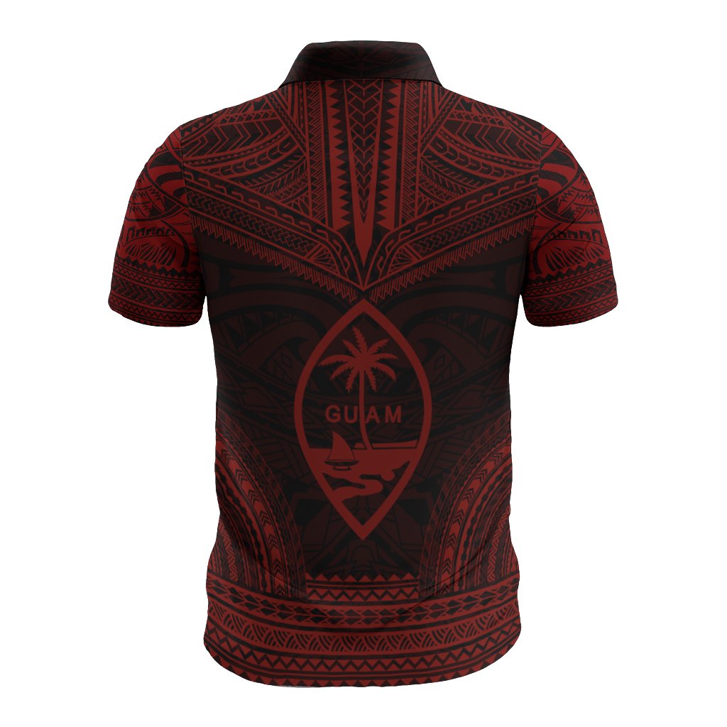 Guam Polo Shirt Guahan Coat Of Arms Polynesian Chief Tattoo Red Version - Polynesian Pride