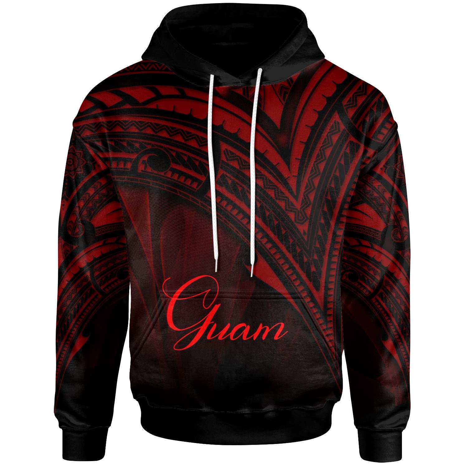 Guam Hoodie Red Color Cross Style Unisex Black - Polynesian Pride