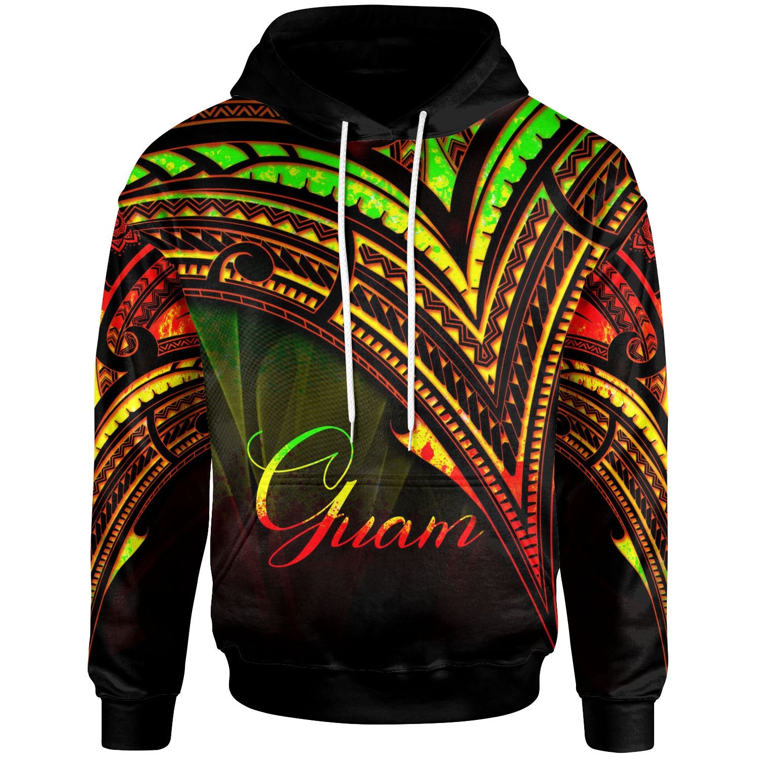 Guam Hoodie Reggae Color Cross Style Unisex Black - Polynesian Pride