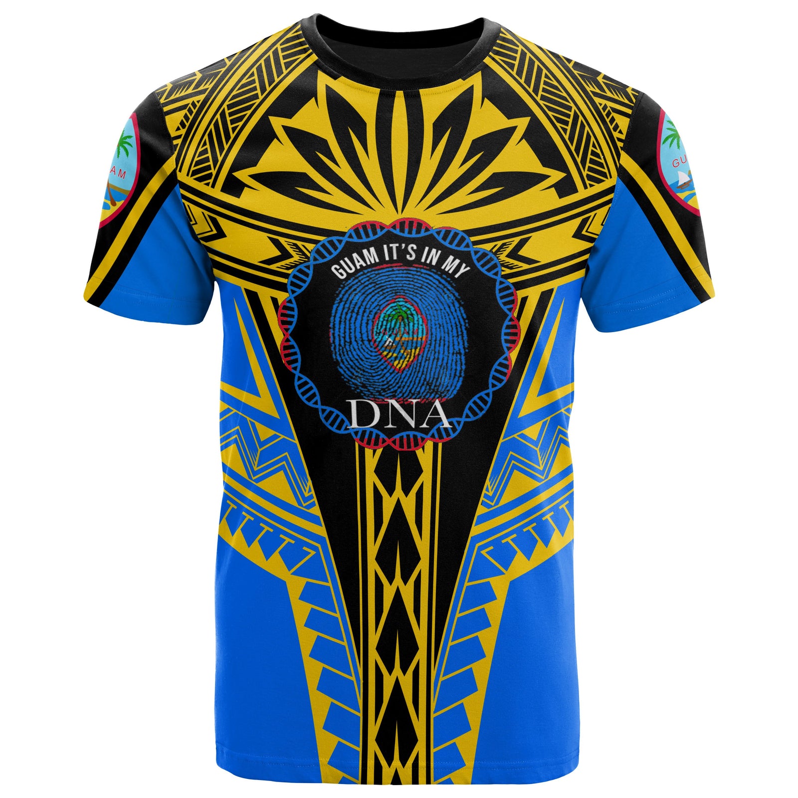 Guam T Shirt Its In My DNA Yellow Blue Color Unisex Blue - Polynesian Pride