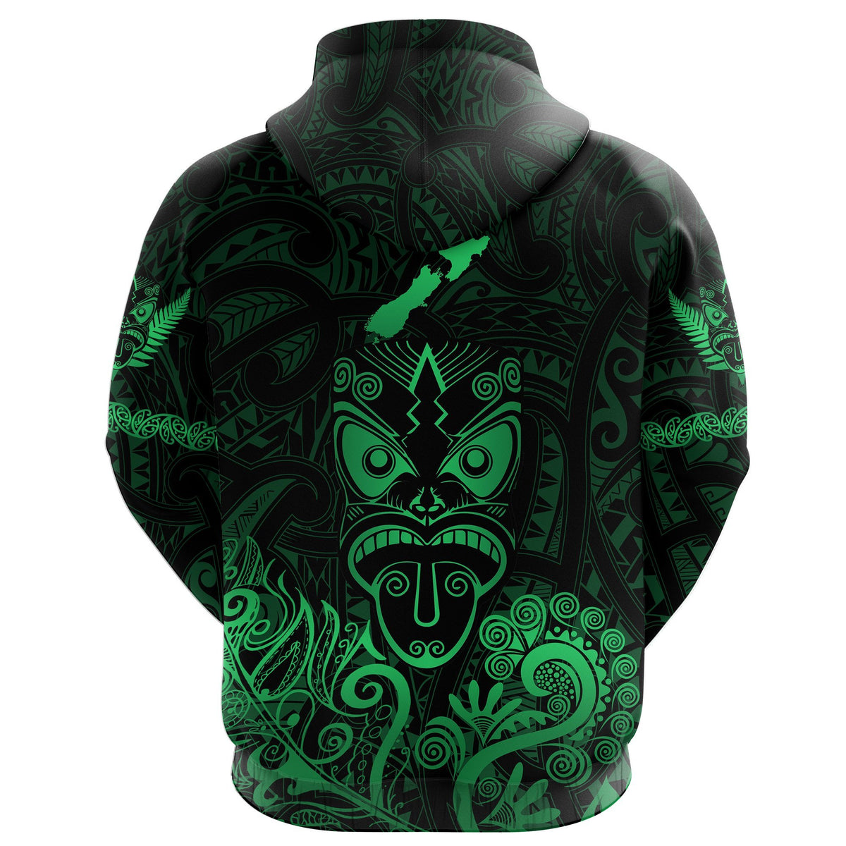 Maori Aotearoa Rugby Haka Zip Hoodie New Zealand Silver Fern Green - Polynesian Pride