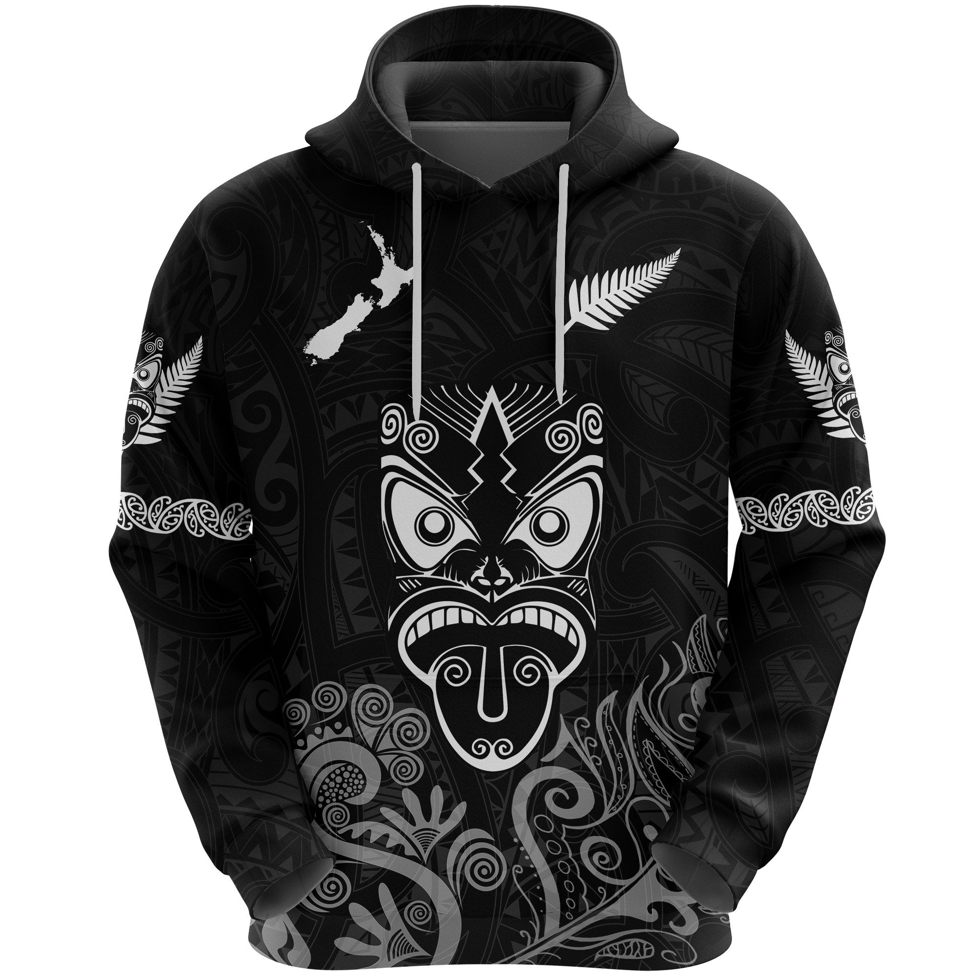 Maori Aotearoa Rugby Haka Hoodie New Zealand Silver Fern Black Unisex Black - Polynesian Pride