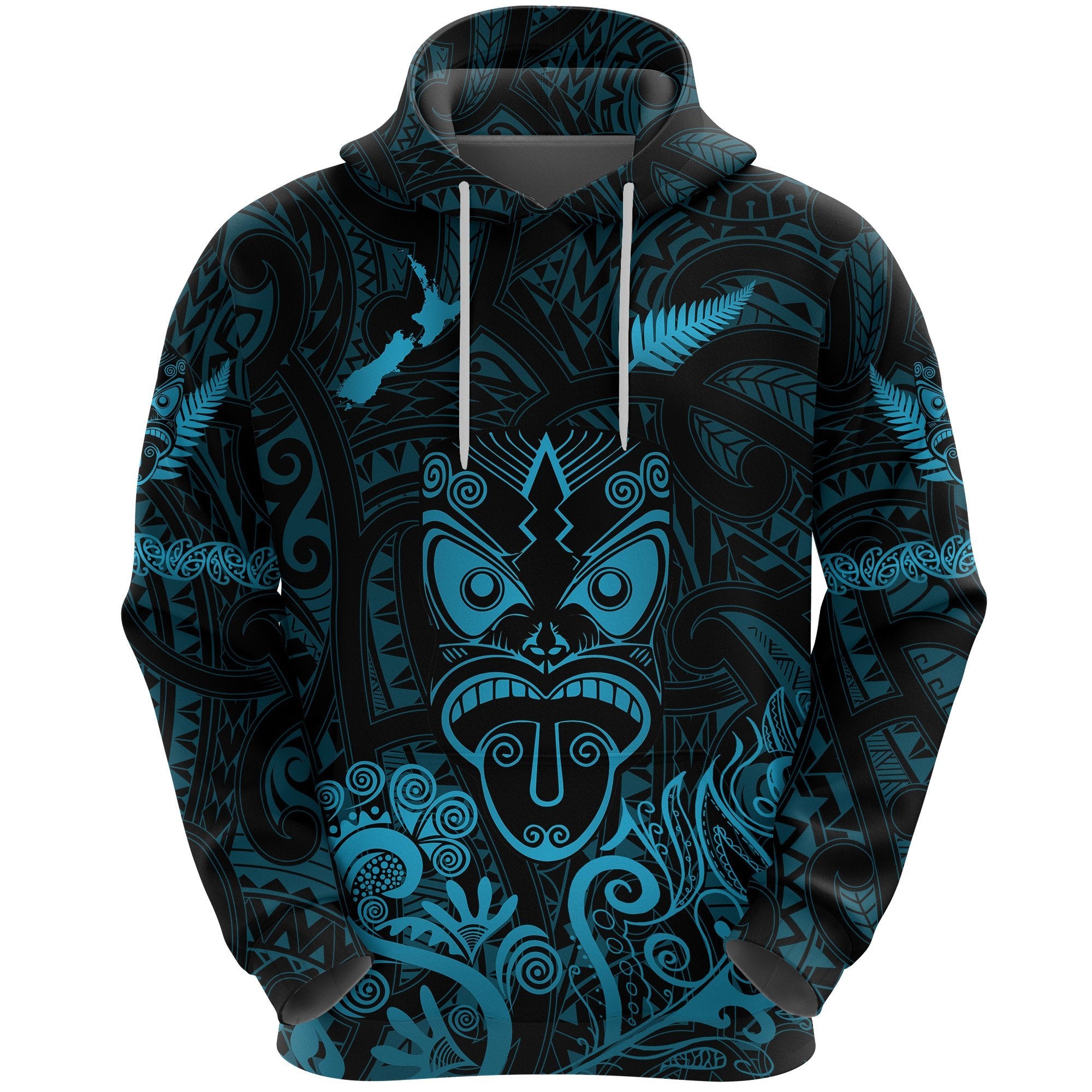 Maori Aotearoa Rugby Haka Hoodie New Zealand Silver Fern Turquoise Unisex Turquoise - Polynesian Pride