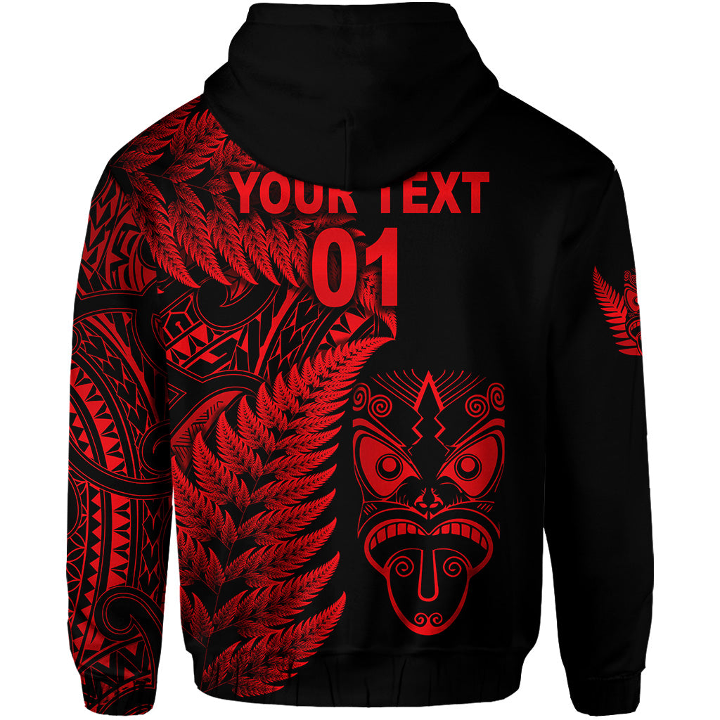 Custom New Zealand Haka Rugby Maori Hoodie Silver Fern Vibes Red LT8 - Polynesian Pride
