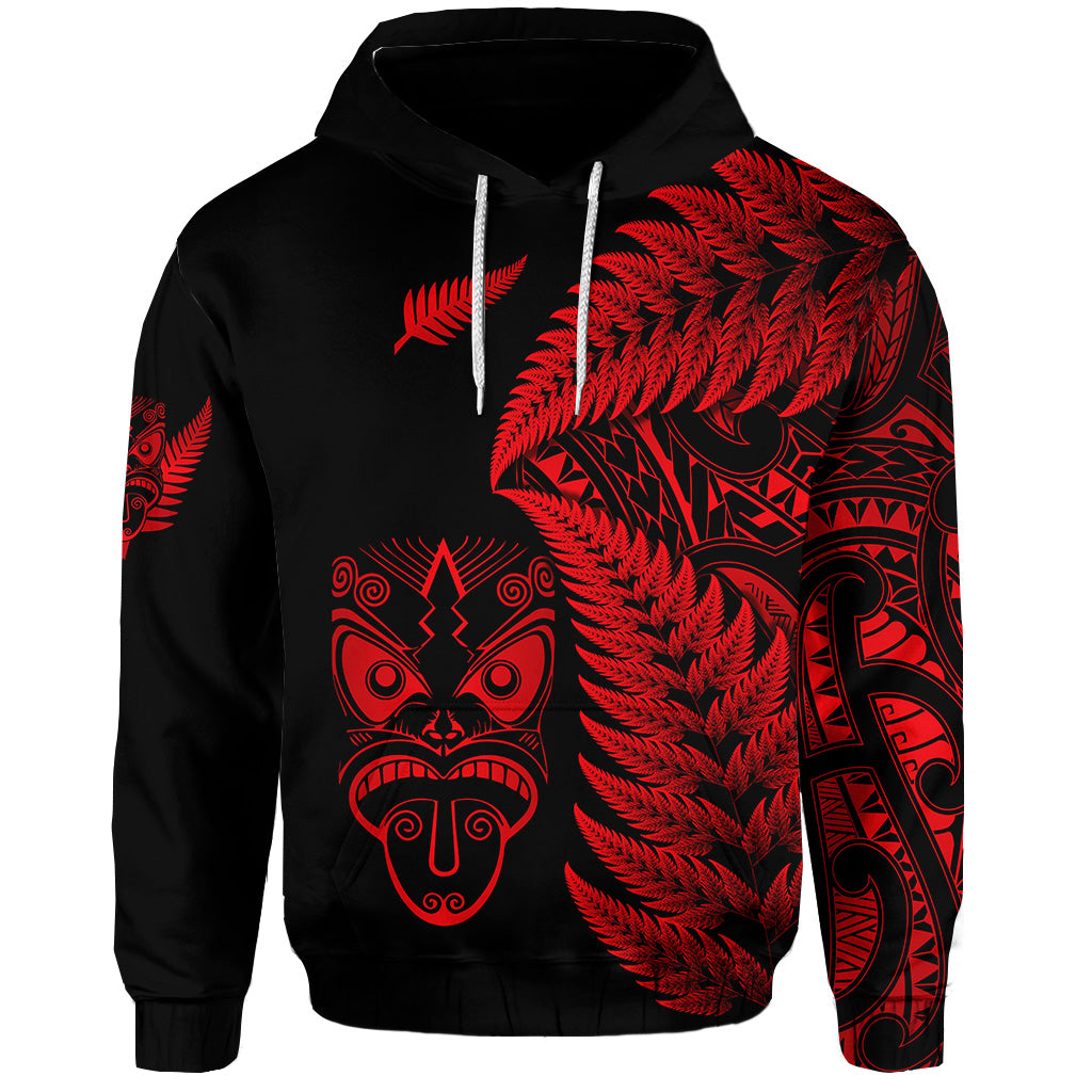 Custom New Zealand Haka Rugby Maori Hoodie Silver Fern Vibes Red LT8 - Polynesian Pride