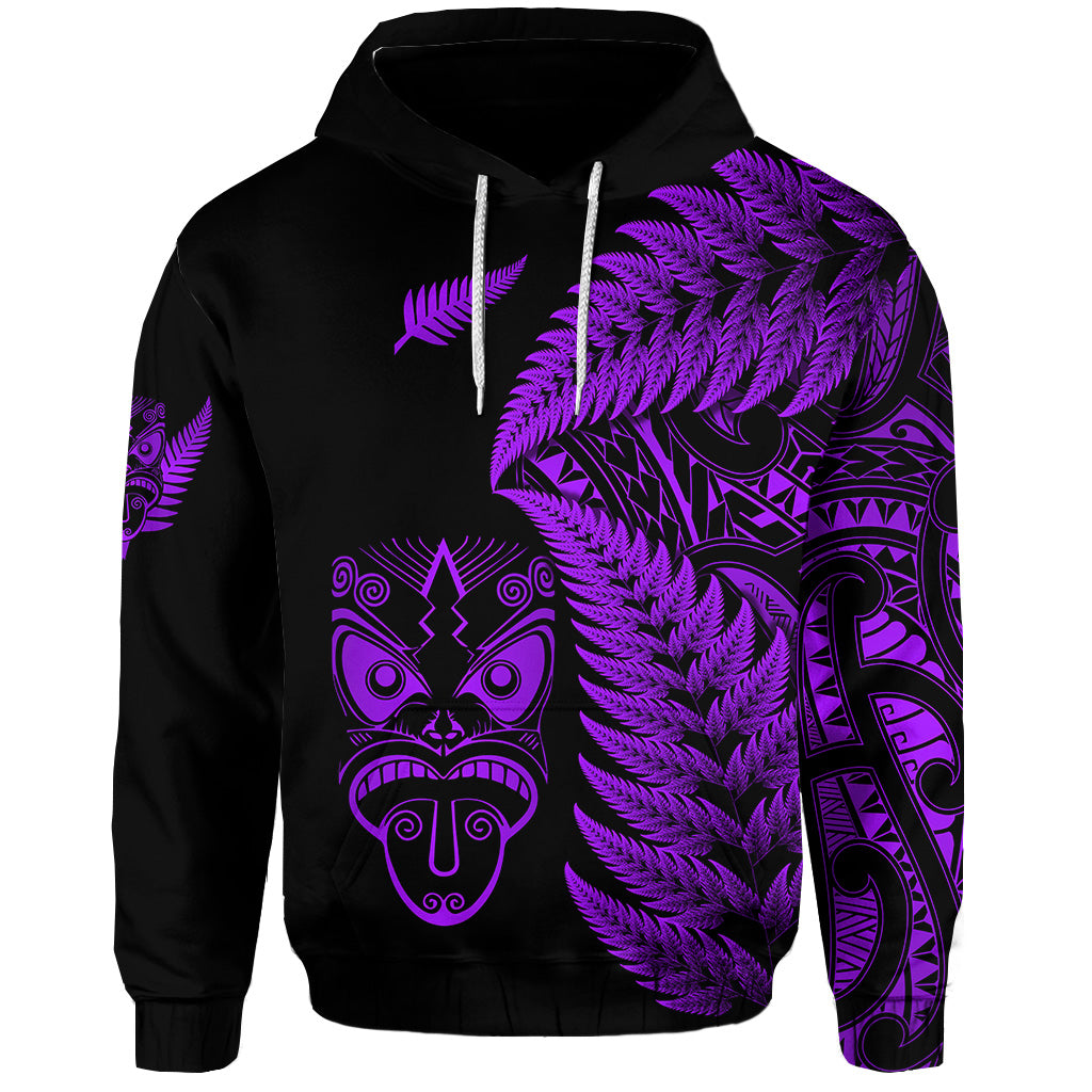 Custom New Zealand Haka Rugby Maori Hoodie Silver Fern Vibes Purple LT8 - Polynesian Pride