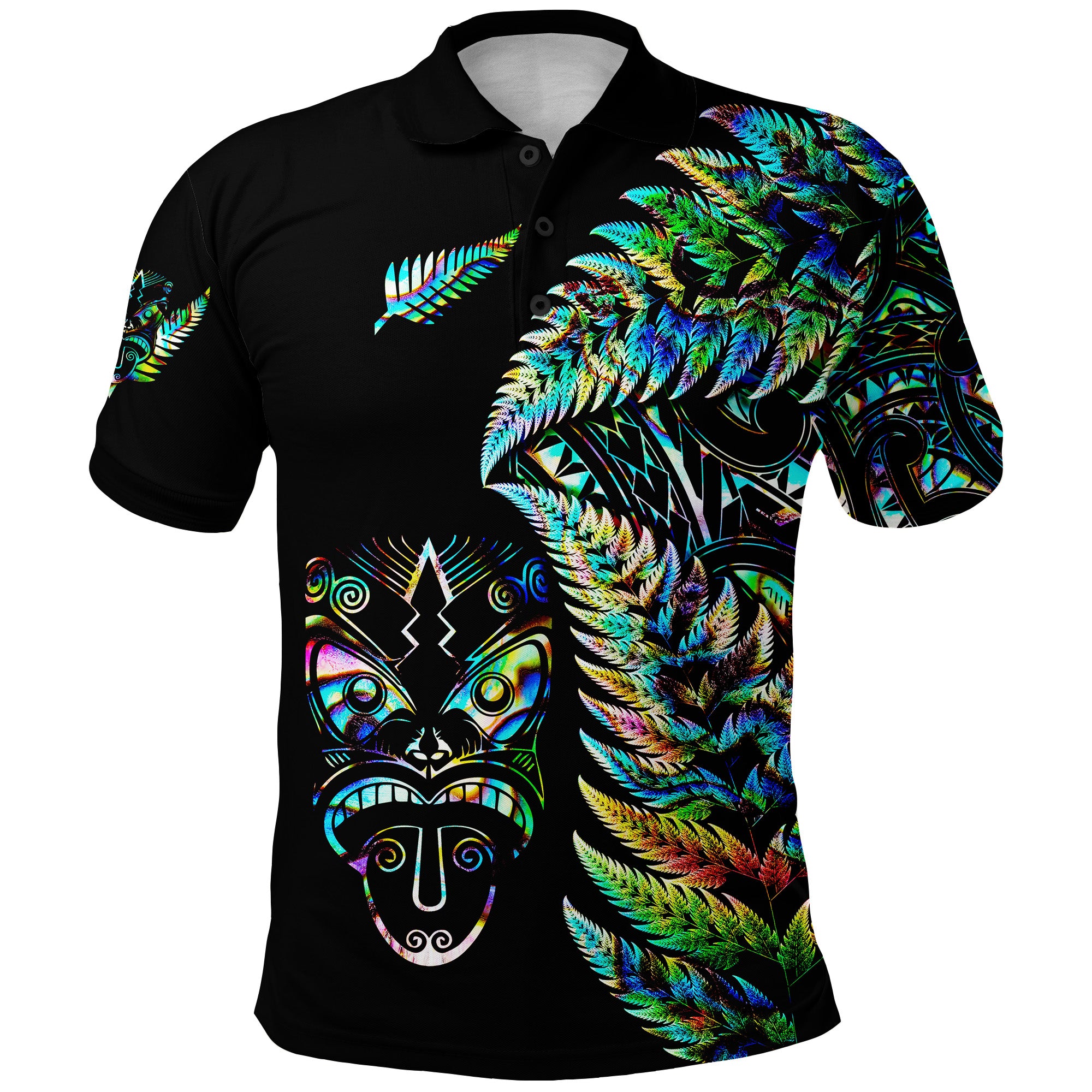 Custom New Zealand Haka Rugby Maori Polo Shirt Silver Fern Vibes Paua Shell LT8 Green - Polynesian Pride