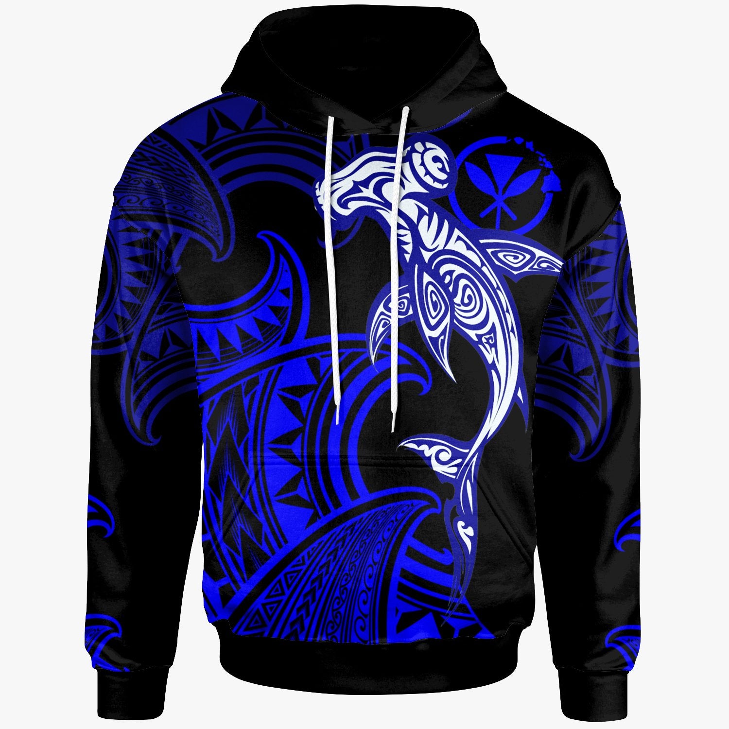 Hawaii Polynesian Hoodie Hammerhead Shark Tribal Pattern Blue Unisex Blue - Polynesian Pride