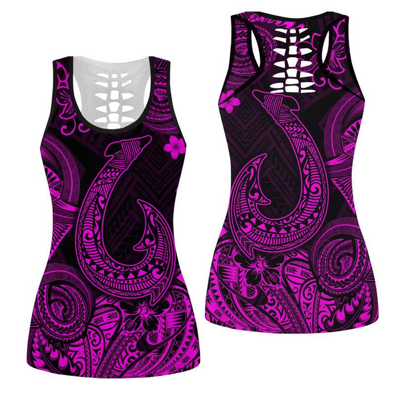 Hawaii Fish Hook Polynesian Hollow Tank Top Unique Style - Pink LT8 Female Pink - Polynesian Pride