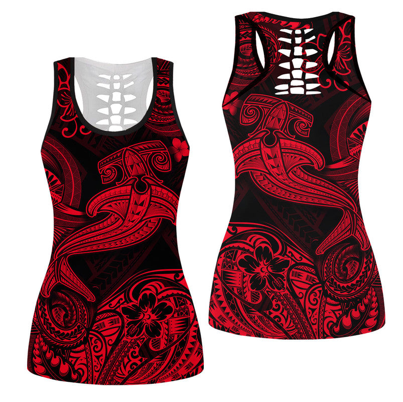 Hawaii Hammer Shark Polynesian Hollow Tank Top Unique Style - Red LT8 Female Red - Polynesian Pride