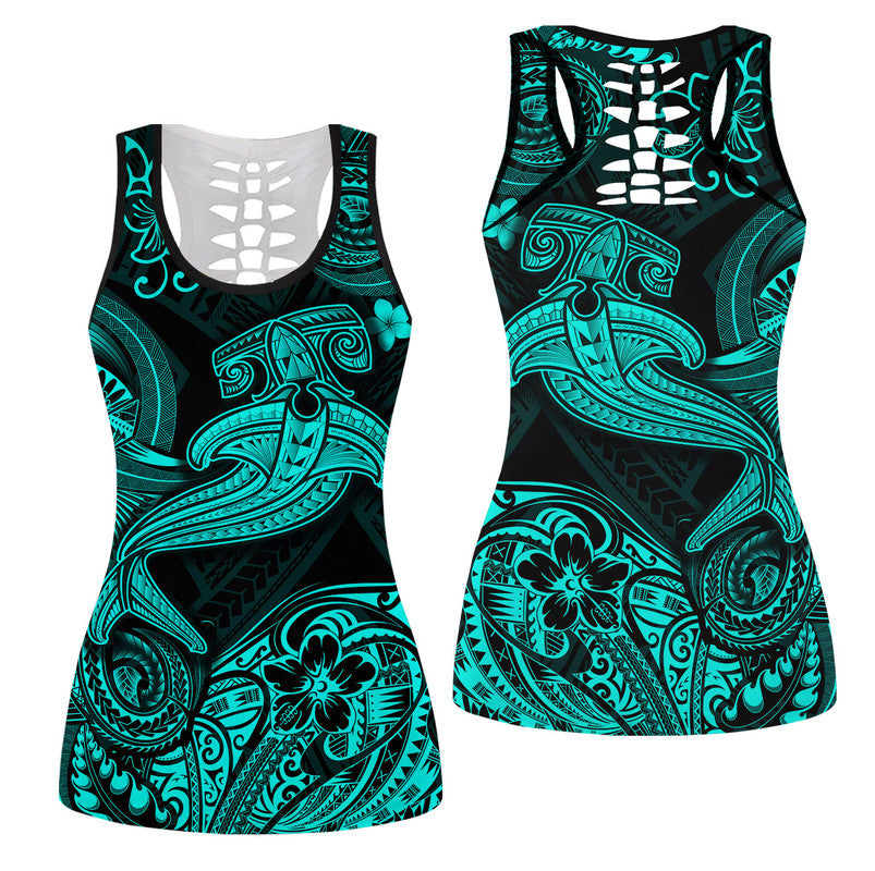 Hawaii Hammer Shark Polynesian Hollow Tank Top Unique Style - Turquoise LT8 Female Turquoise - Polynesian Pride