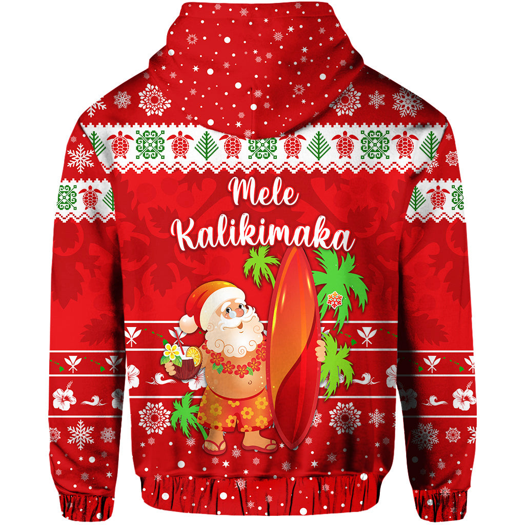 Hawaii Christmas Hoodie Santa Claus Surfing Simple Style Red LT8 - Polynesian Pride