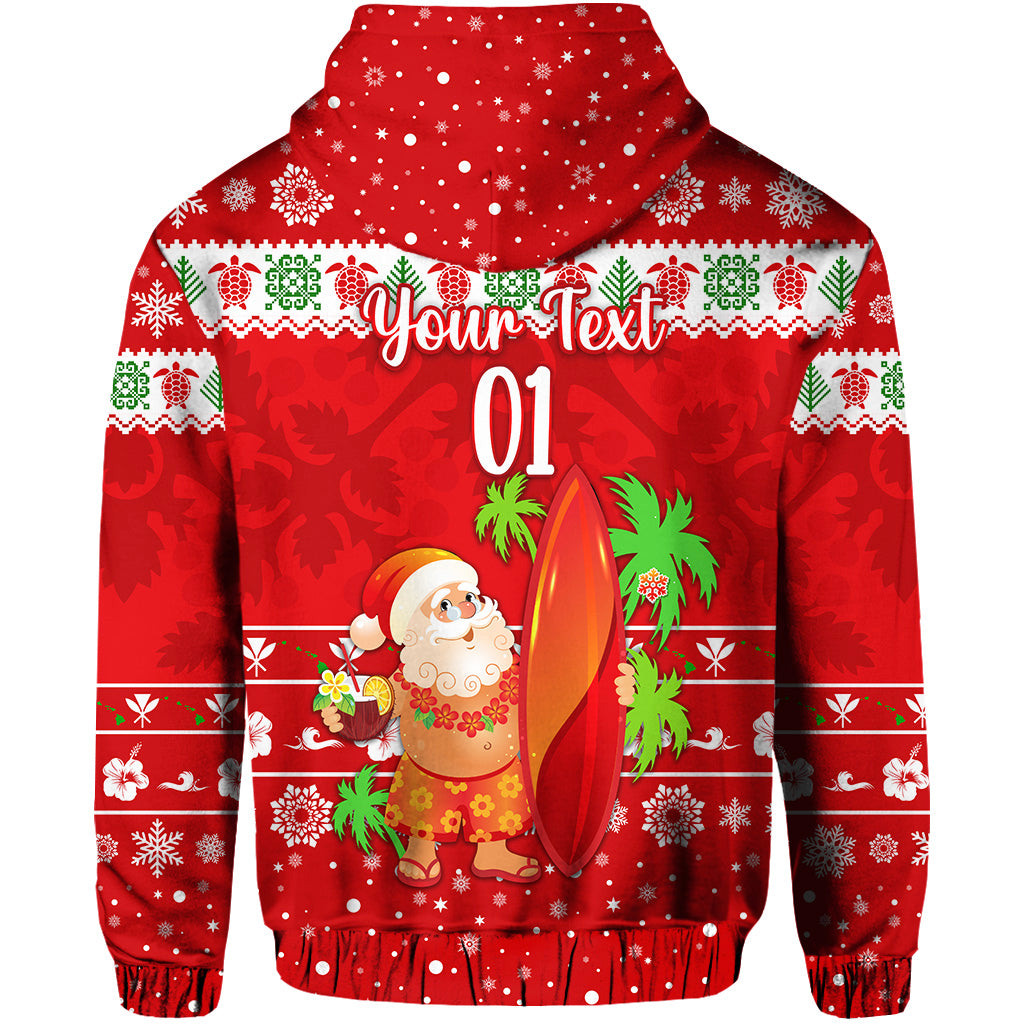 Custom Hawaii Christmas Zip Hoodie Santa Claus Surfing Simple Style Red LT8 - Polynesian Pride