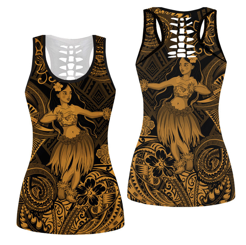Hawaii Hula Girl Polynesian Hollow Tank Top Unique Style - Gold LT8 Female Gold - Polynesian Pride