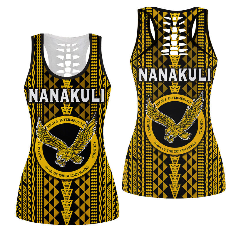 Hawaii Nanakuli School Hollow Tank Top Golden Hawks Simple Style LT8 Female Yellow - Polynesian Pride