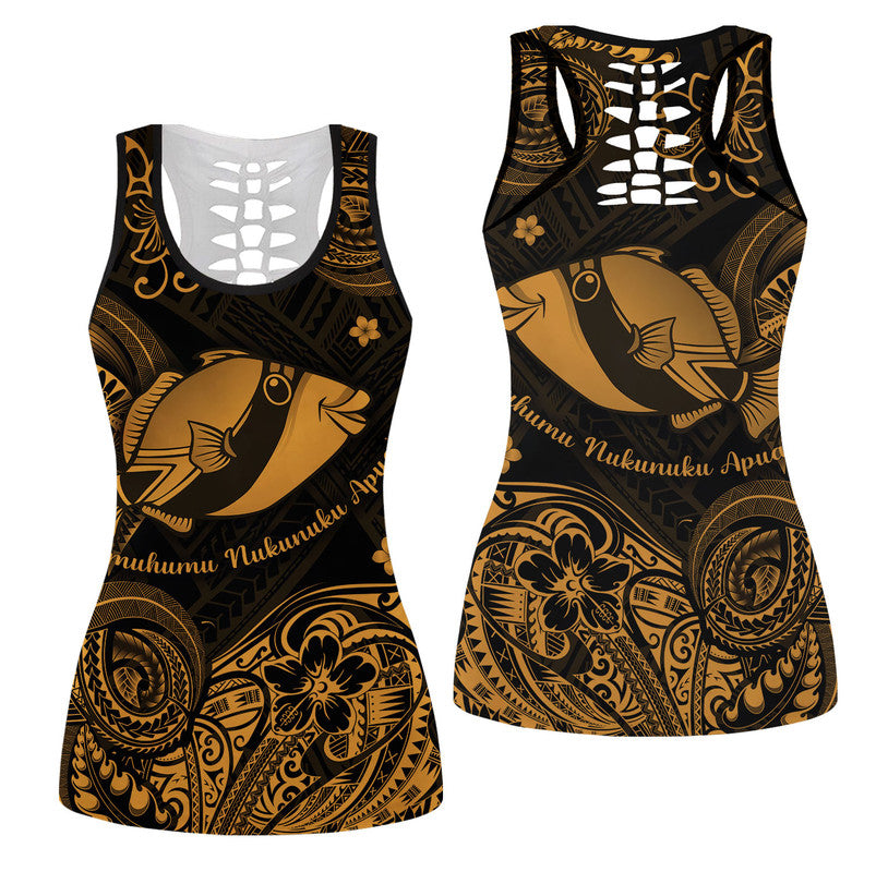 Hawaii State Fish: Humuhumu Nukunuku Apua'a Polynesian Hollow Tank Top Unique Style - Gold LT8 Female Gold - Polynesian Pride