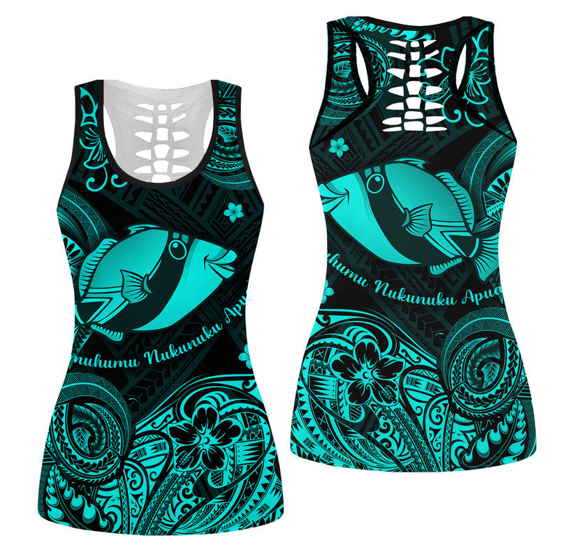 Hawaii State Fish: Humuhumu Nukunuku Apua'a Polynesian Hollow Tank Top Unique Style - Turquoise LT8 Female Turquoise - Polynesian Pride