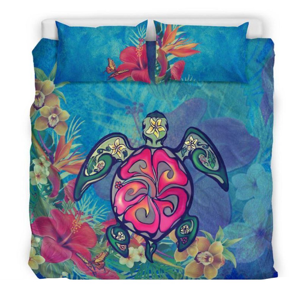 Hawaii Duvet Cover Set - Hawaiian Turtle Hibiscus - Polynesian Pride